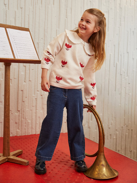 Off White Tulip Pattern Cotton Mix Jumper