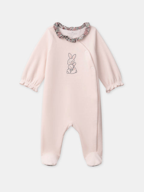 Newborn Pink Velour Sleepsuit