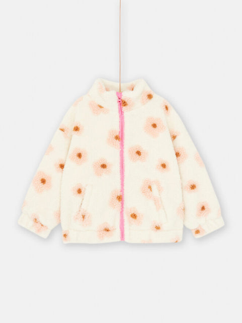 Lined Cream Floral Print Teddy Coat