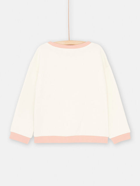 Cream Cotton Fleece Sweatshirt with Unicorn & Glitter & Sequin Rainbow