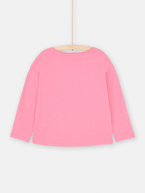 Pink Icon Print Long Sleeve Cotton T-shirt