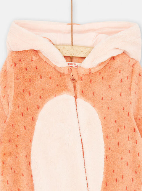 Peach Soft Boa Hooded Fox Sleepsuit