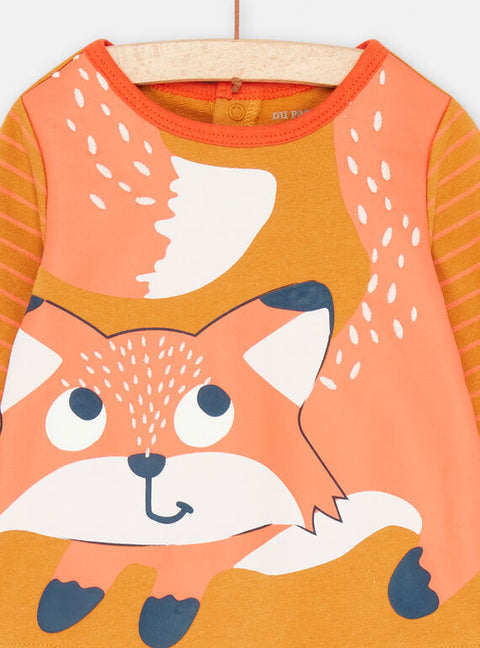 Orange Cotton Fleece Pyjamas with Fox Applique