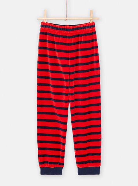 Red & Navy Stripe Velour Christmas Pyjamas