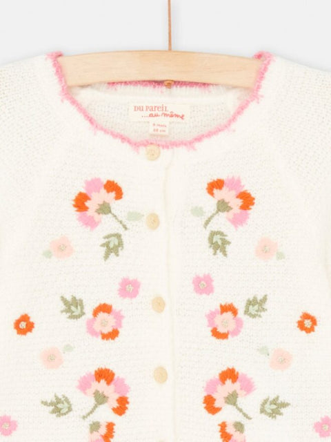 Cream Cardigan with Floral Embroidery
