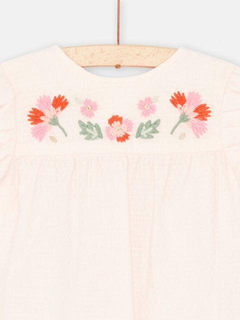 Pink Cotton Lined Blouse with Floral Embroidery
