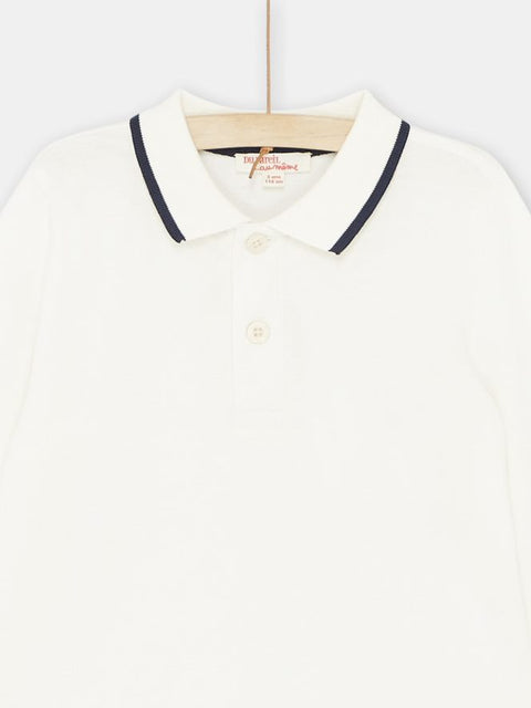 Cream Long Sleeve Cotton Polo Shirt