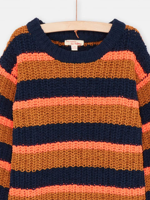 Navy & Rust Stripe Chenille Knit Jumper