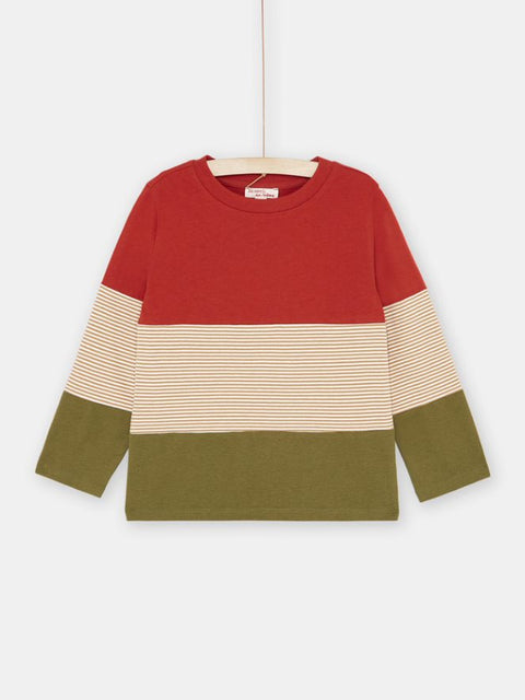 Red & Green Striped Long Sleeve Cotton T-shirt