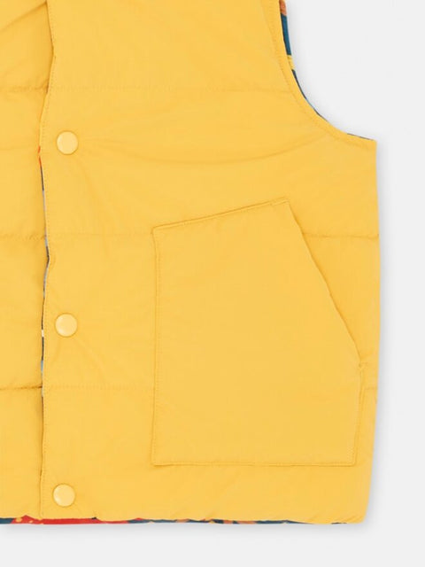 Yellow & Green Dinosaur Print Reversible Sleeveless Jacket