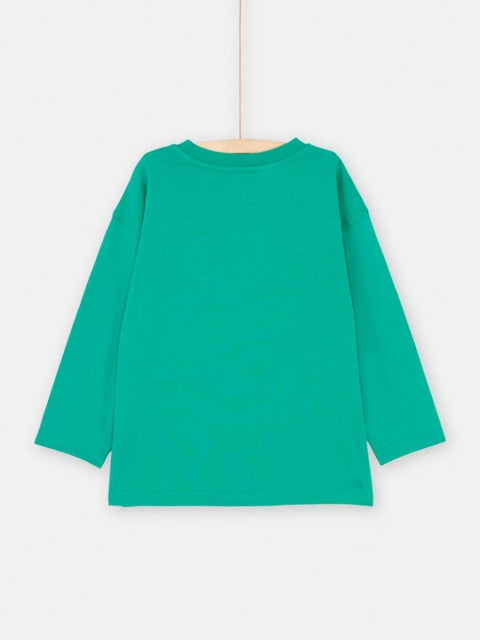Green Dinosaur Print Sequin Cotton T-shirt