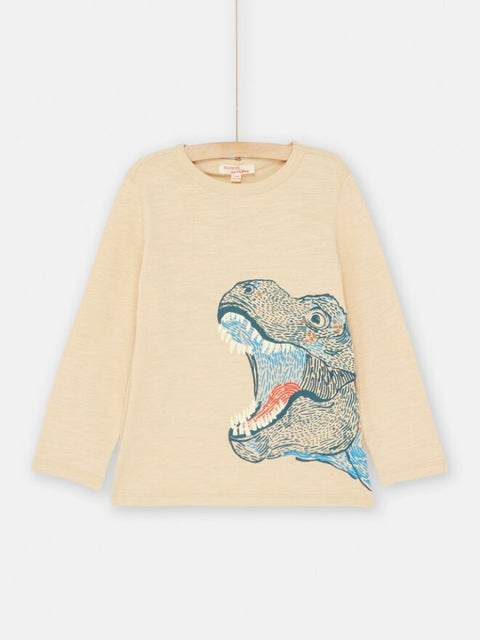 Cream Dinosaur Print Glow in the Dark Cotton T-shirt
