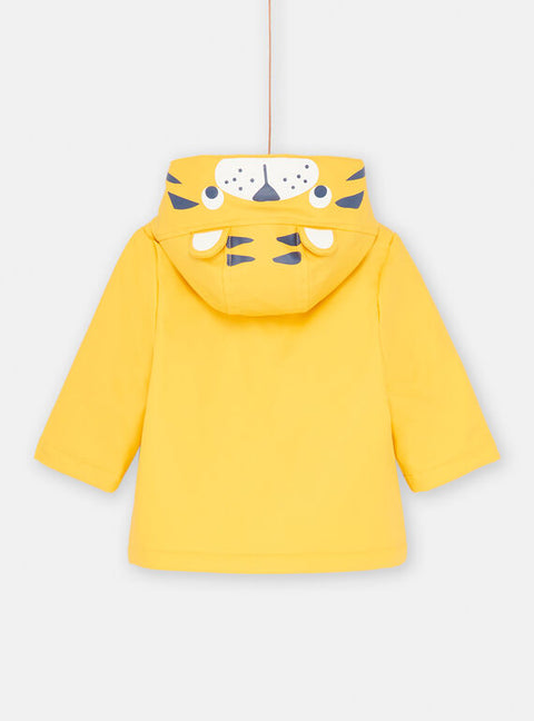 Yellow Lined Rain Coat with Tiger Applique