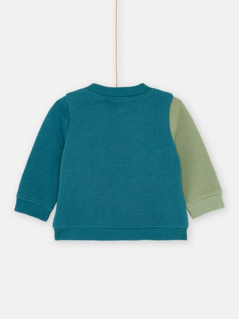 Green Cotton Rich Pique Zipped Sweatshirt with Dinosaur Applique