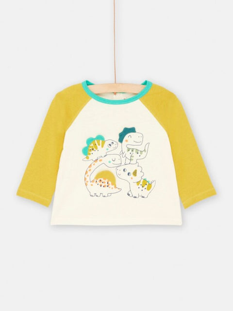 Cream Dinosaur Print Cotton T-shirt