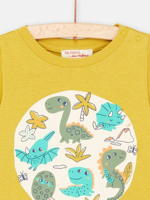 Yellow Cotton T-shirt With Dinosaur Print