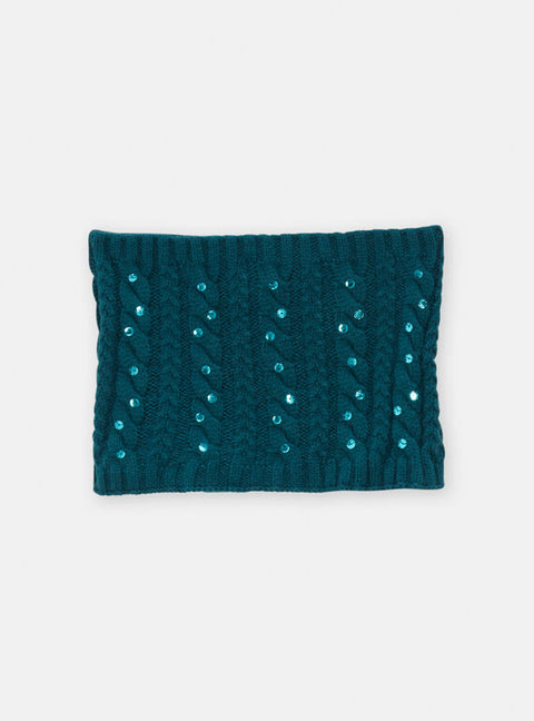 Teal Green Fancy Stitch Snood With Sequins