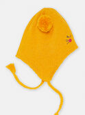 Yellow Micropolar Lined Cotton Rich Hat With Ties & Pompoms