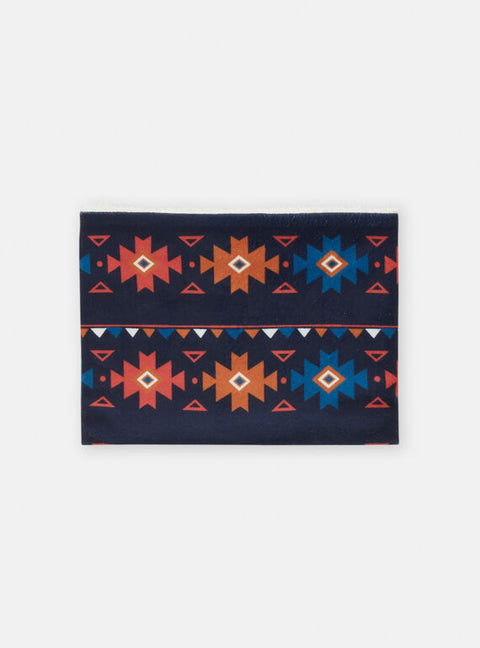 Blue Soft Boa Lined Micorpolar Snood With Aztec Pattern