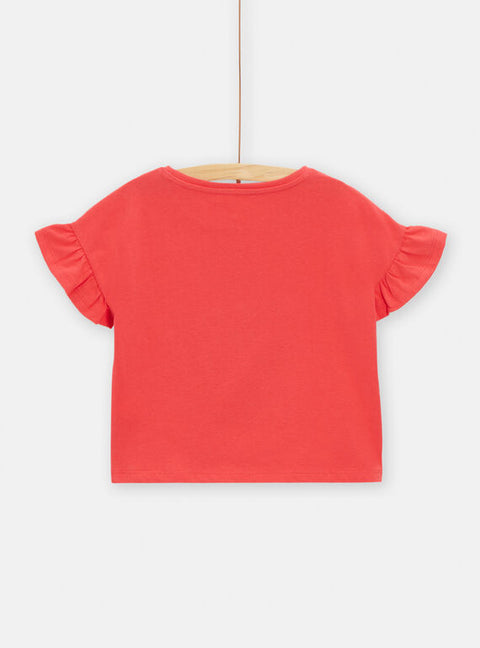 Red Dog Print Short Sleeve Cropped Cotton T-shirt