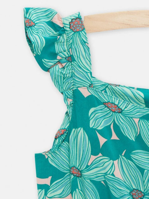 Lined Green Floral Print Cotton Jumpsuit