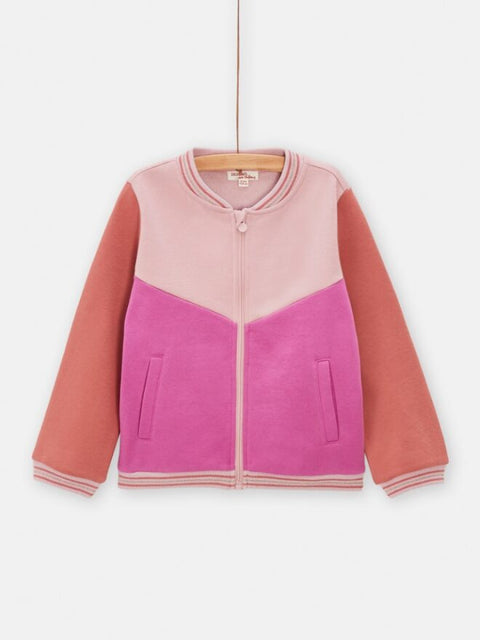 Pink Colour Block Brushed Fleece Zipped Sweatshirt