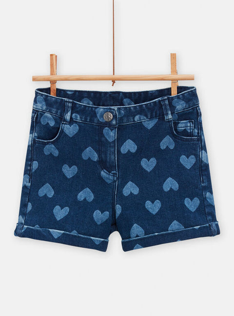 Dark Denim Heart Print Shorts