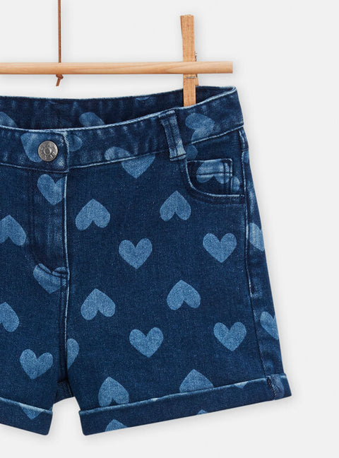 Dark Denim Heart Print Shorts