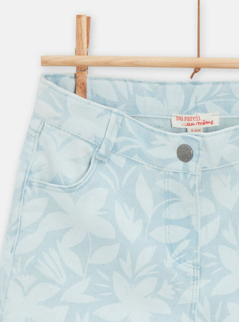 Floral Print Blue Denim Chambray Shorts