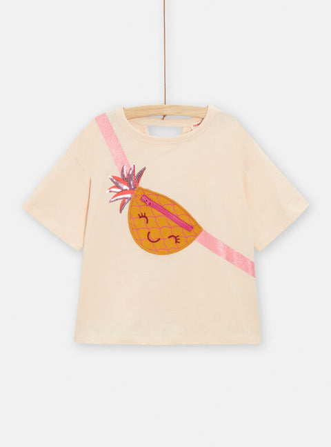 Cream Pineapple Print Short Sleeve Cotton T-shirt