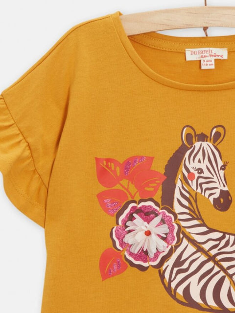 Yellow Zebra Print Short Sleeve Cotton T-shirt