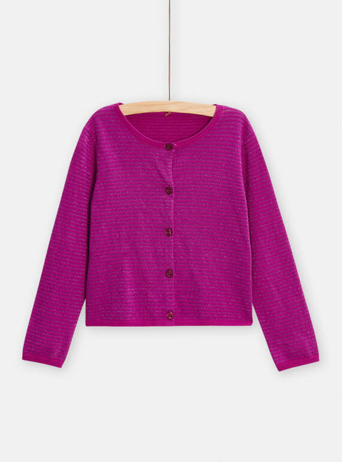 Purple Jersey Cotton Rich Cardigan With Lurex Thread
