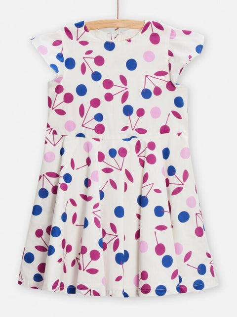 Cream Lined Cherry Print Cotton Dress