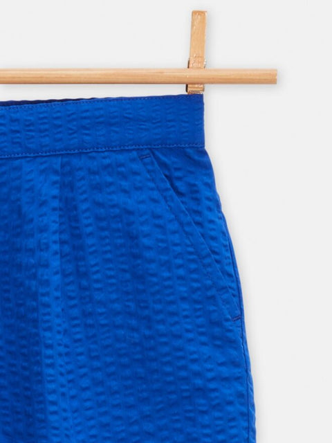 Blue Lined Seersucker Cotton Shorts