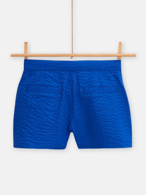 Blue Lined Seersucker Cotton Shorts