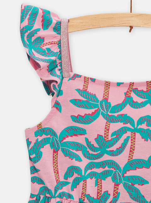 Pink Palm Tree Print Jersey Beach Dress