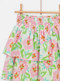 Pink Floral Print Seersucker Cotton  Skirt