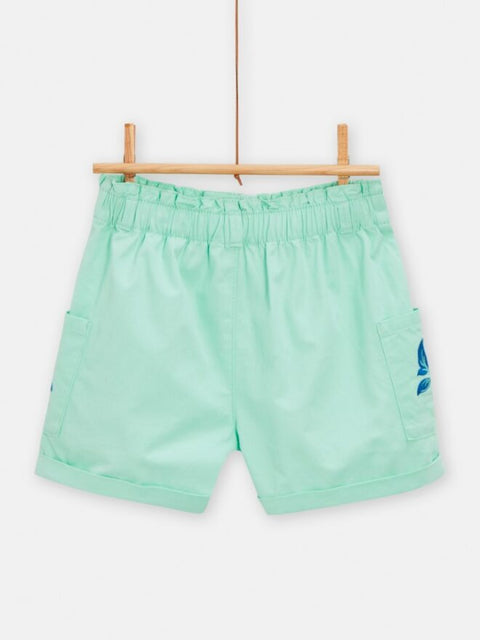 Turquoise Blue Paper Bag Waist Cotton Shorts