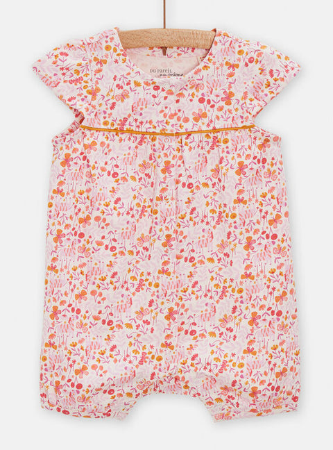 Pink Floral Print Cotton Summer Sleepsuit