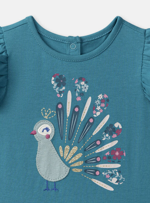 Turquoise  Peacock Print Summer Cotton Sleepsuit