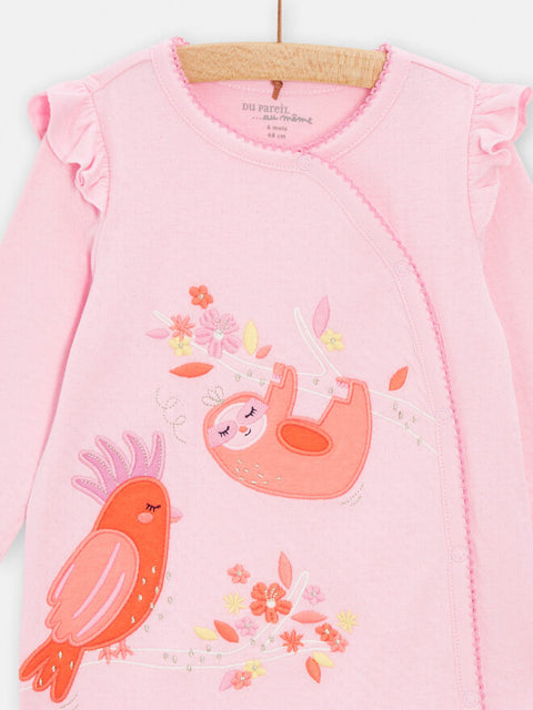 Pink Exotic Bird Print Tubic Cotton Sleepsuit