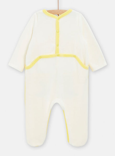 Cream & Yellow Velour Sleepsuit With Tiger Applique