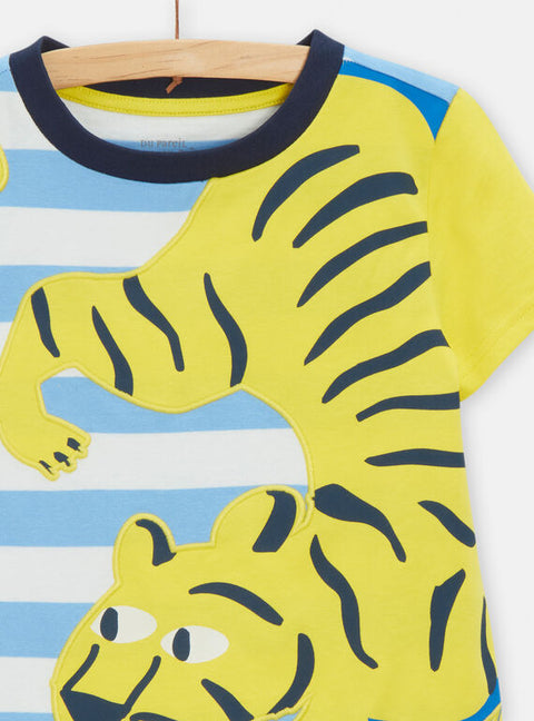 Short Yellow & Blue Tiger Print Cotton Pyamas