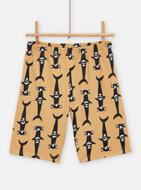 Beige Hammer Head Shark Print Summer Cotton Pyjamas