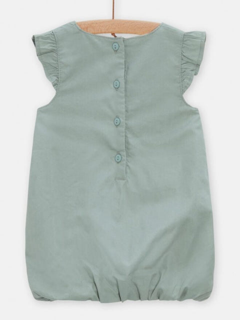 Lined Embroidered Sage Green Cotton Dress