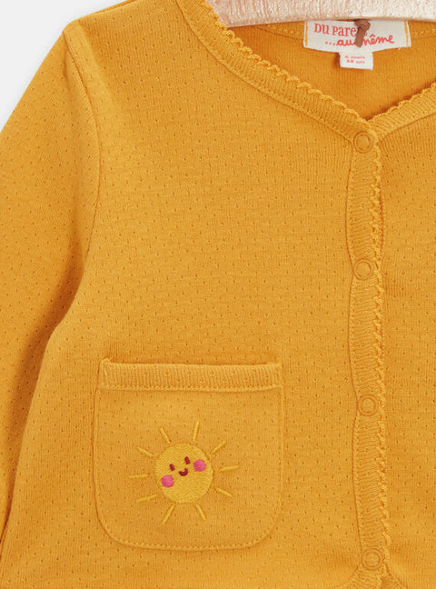 Yellow Pointelle Cotton Cardigan