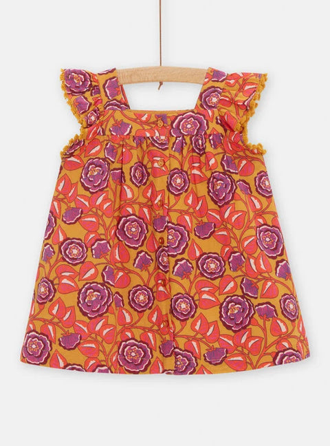 Lined Yellow Floral Print Cotton Sundress