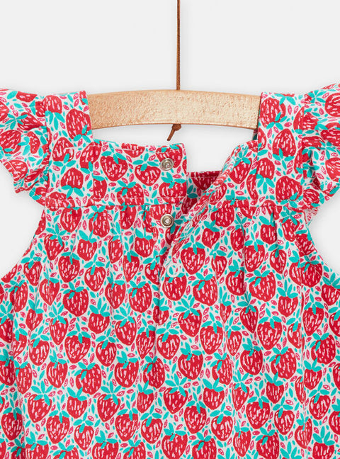 Red Strawberry Print Cotton All In One