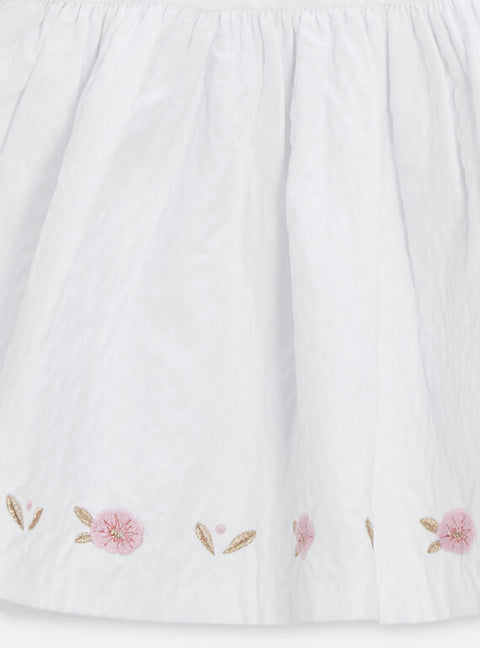 Lined white Cotton Dress With Floral Embroidery