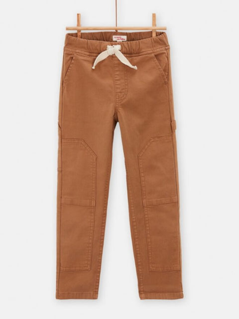 Brown Cotton Canvas Trousers With Tie Waist